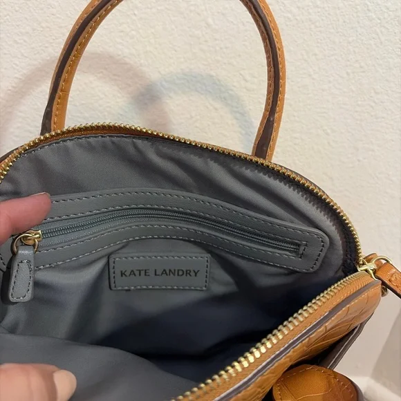 Kate Landry Tan Croc Embossed Mini Satchel Crossbody Bag - Picture 3 of 7